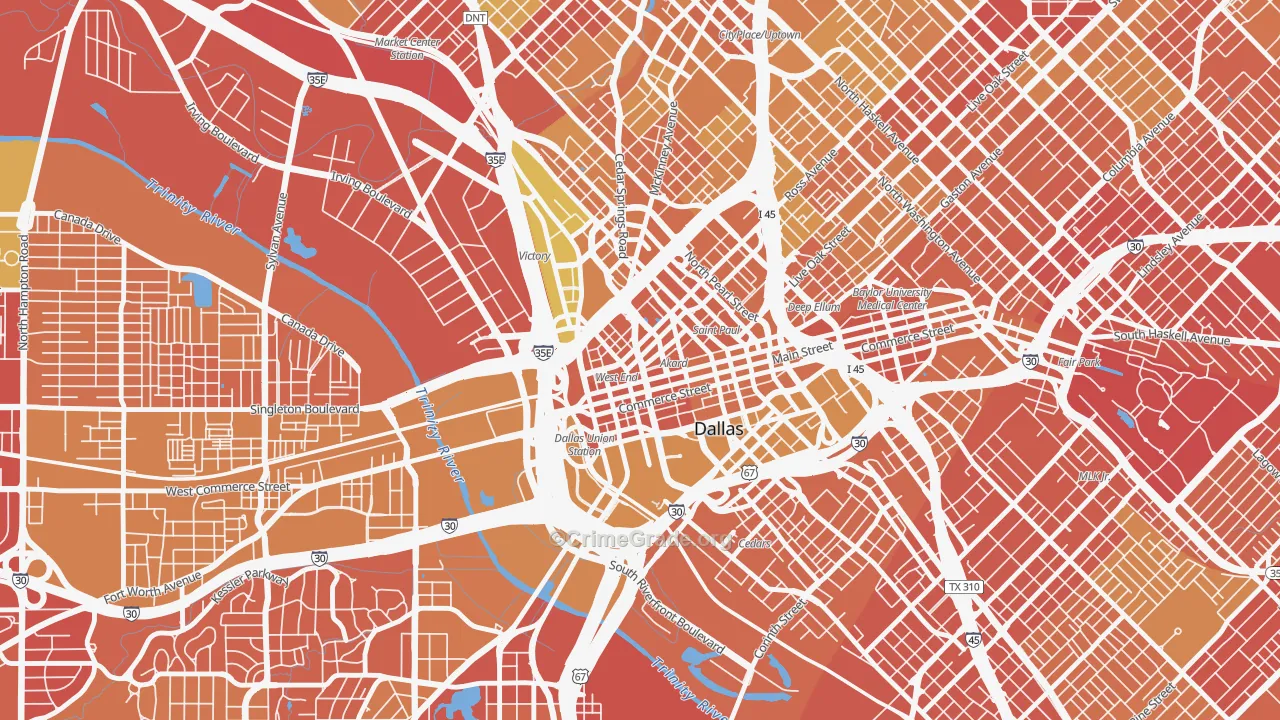 West End Historic District, Dallas, TX Map of Vehicle Theft Rates