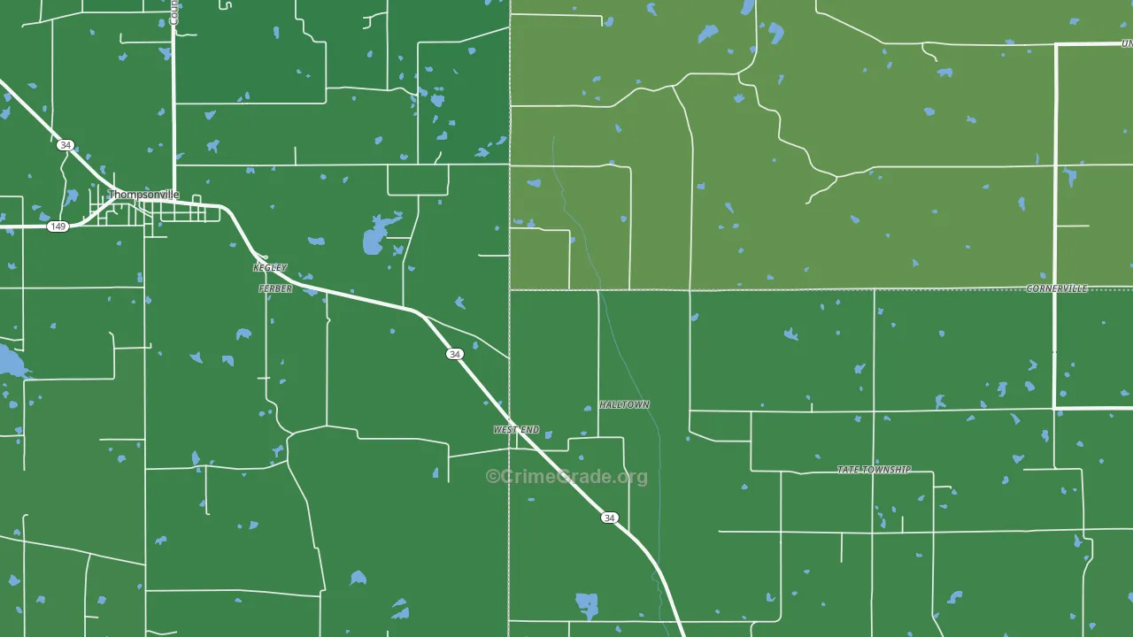 West End, IL Map of Vehicle Theft Rates