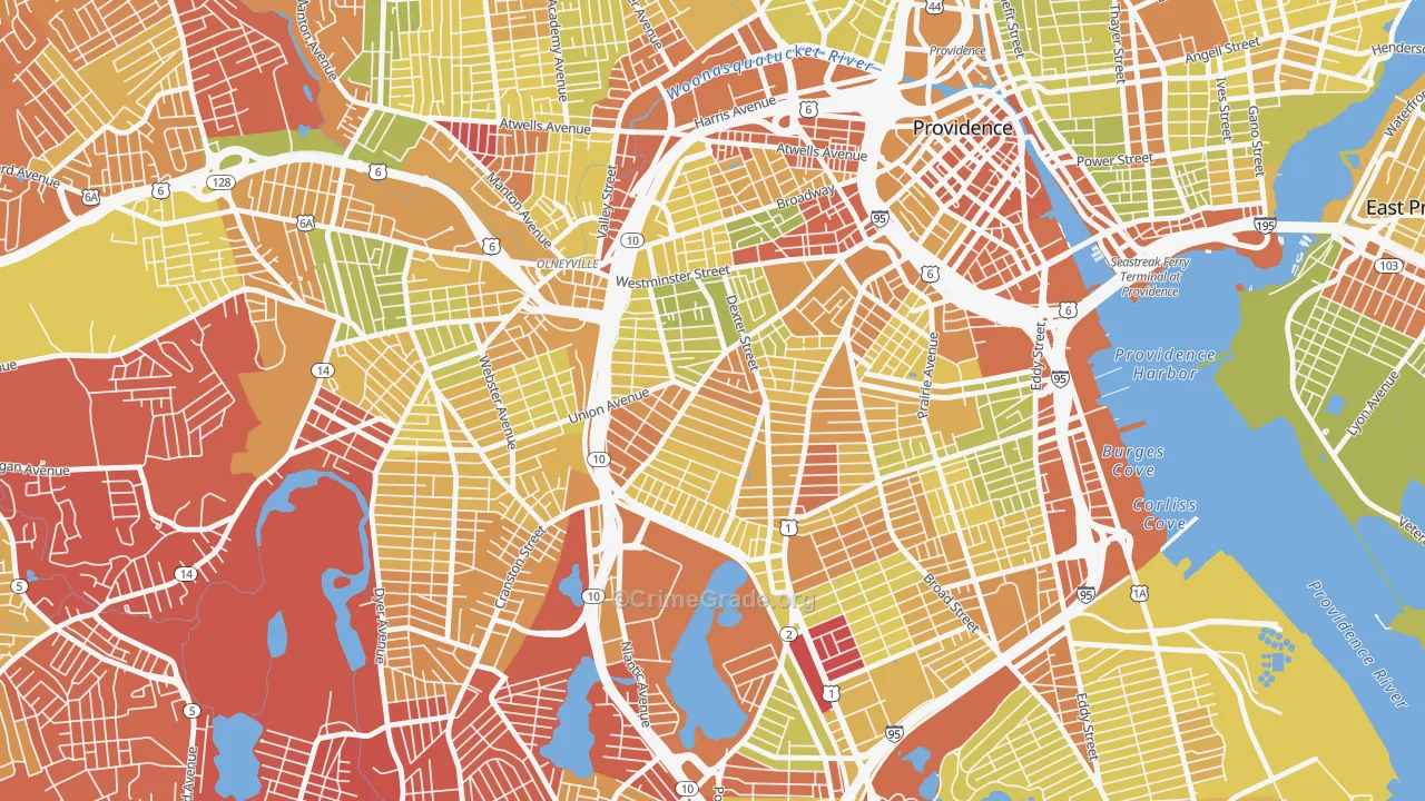 West End, Providence, RI Map of Vehicle Theft Rates