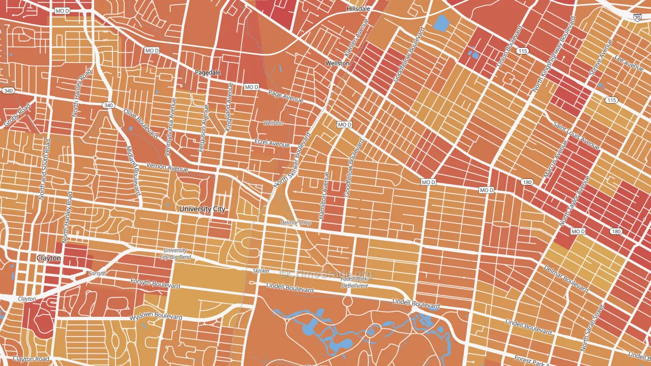 West End, St. Louis, MO Map of Vehicle Theft Rates