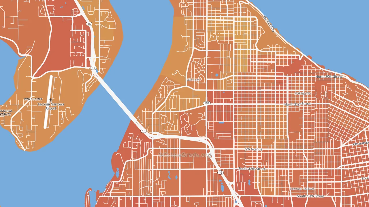 West End, Tacoma, WA Map of Vehicle Theft Rates