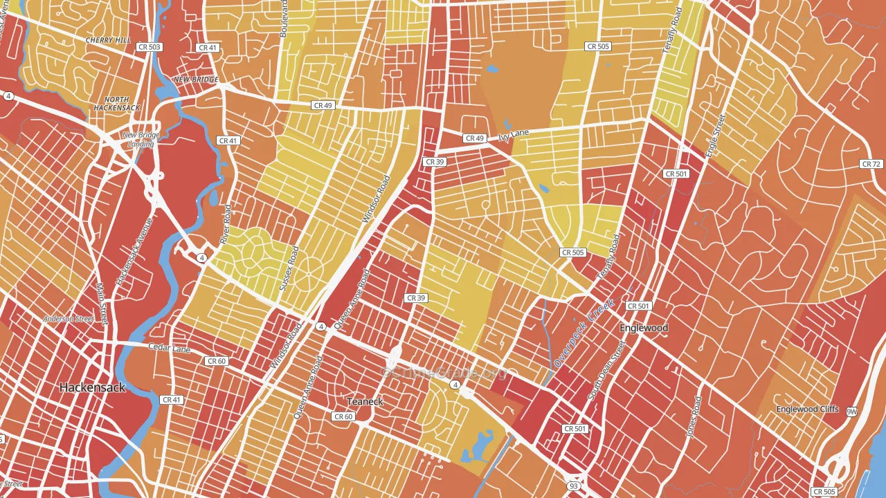 West Englewood, Teaneck, NJ Map of Vehicle Theft Rates