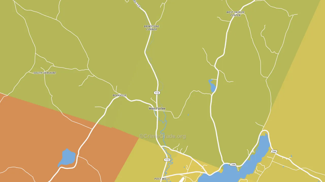 West Fairlee, VT Map of Vehicle Theft Rates