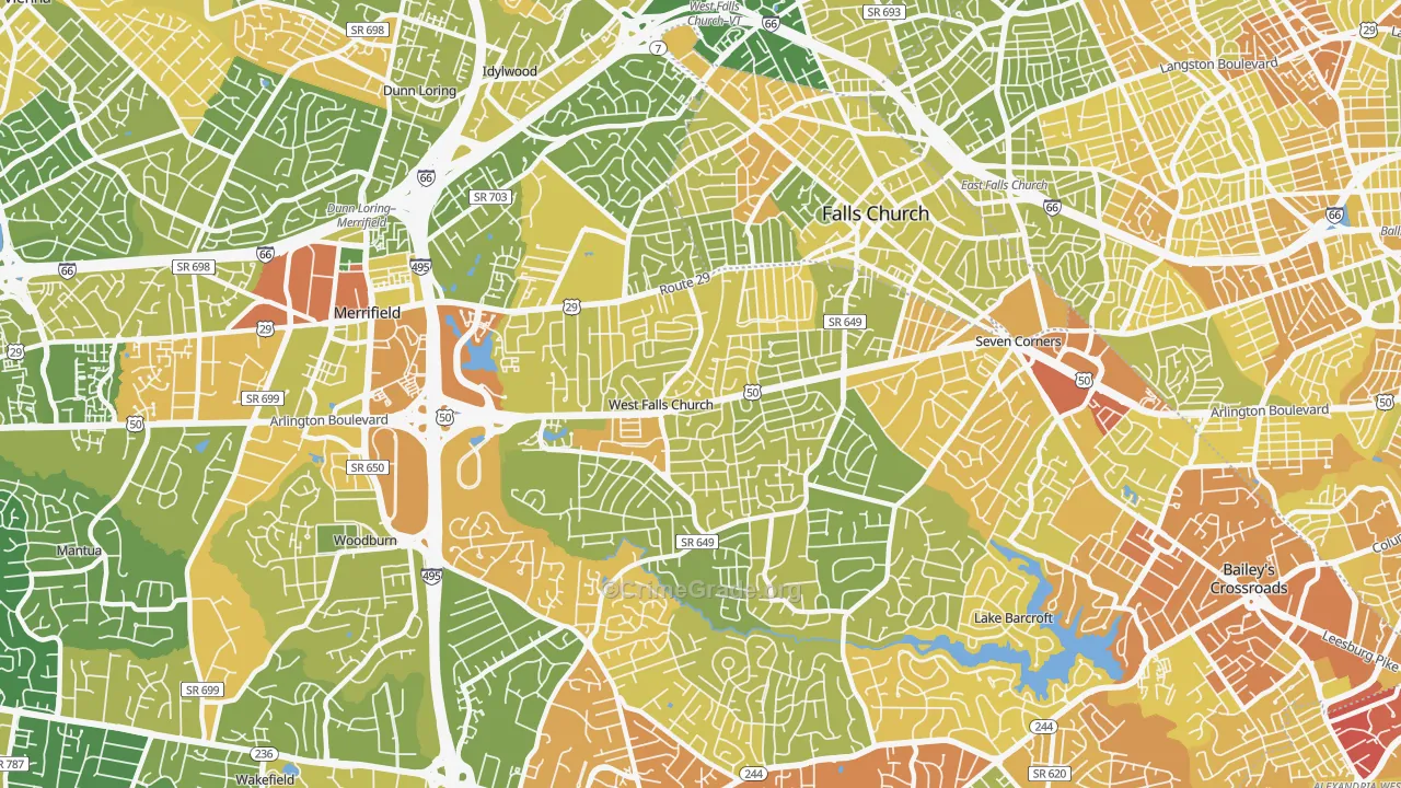 West Falls Church, VA Map of Vehicle Theft Rates