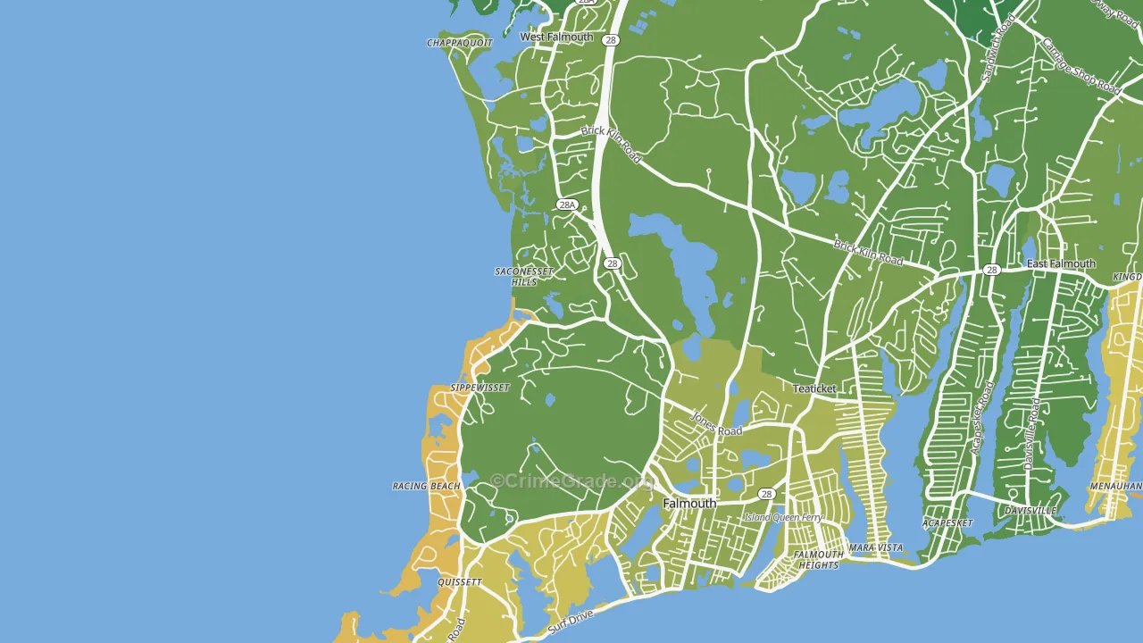 West Falmouth, MA Map of Vehicle Theft Rates