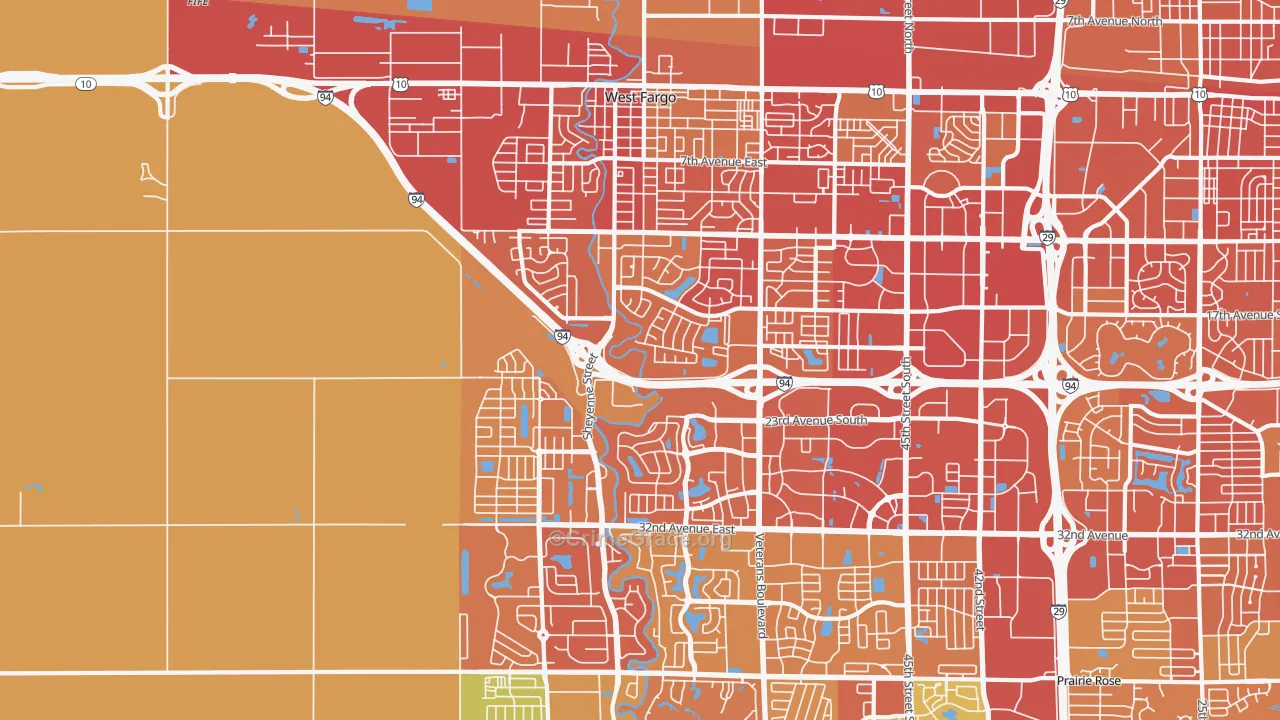 West Fargo, ND Map of Vehicle Theft Rates