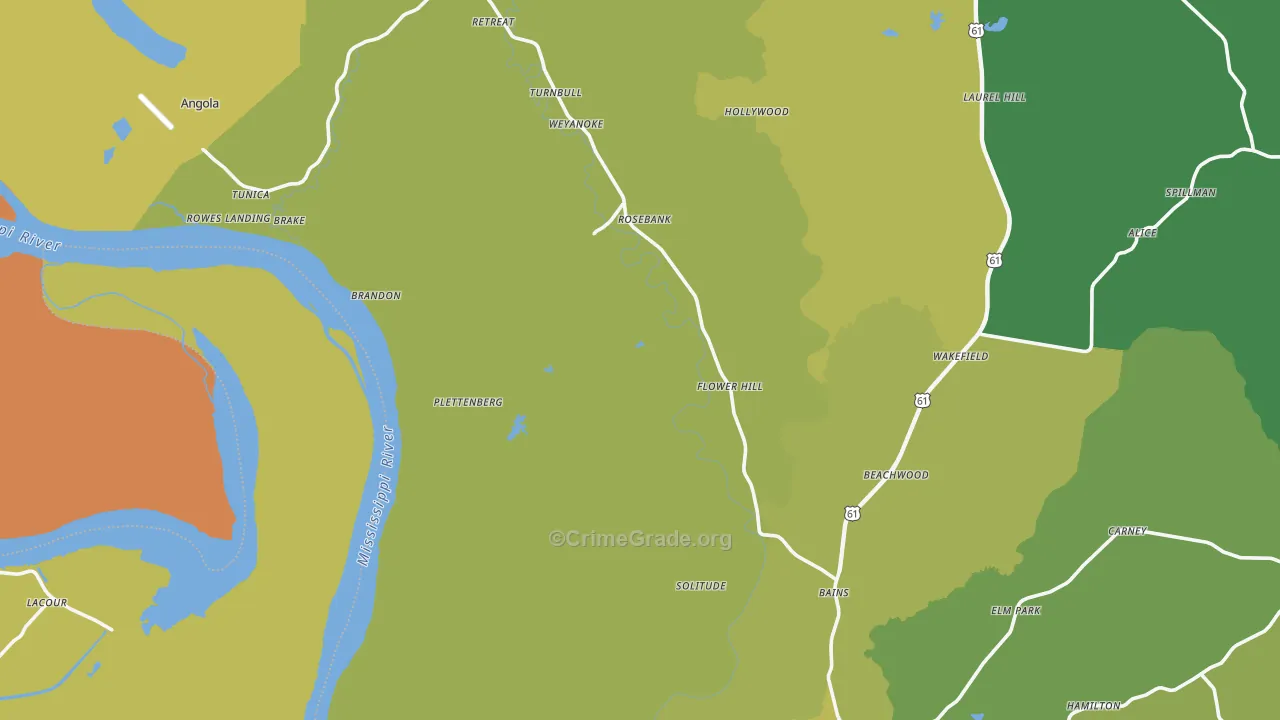 West Feliciana Parish, LA Map of Vehicle Theft Rates