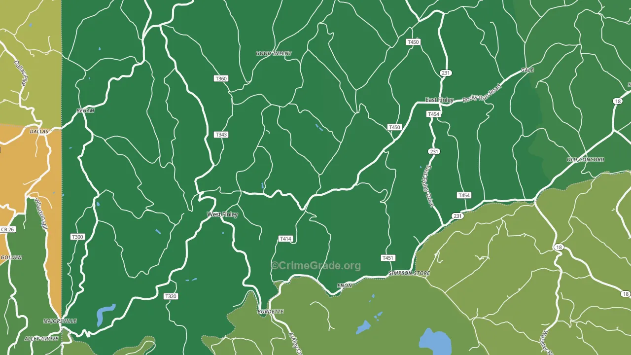 West Finley, PA Map of Vehicle Theft Rates