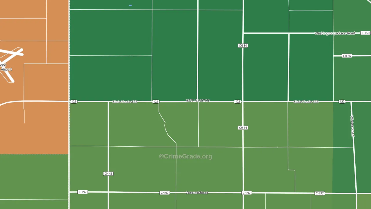 West Florence, OH Map of Vehicle Theft Rates