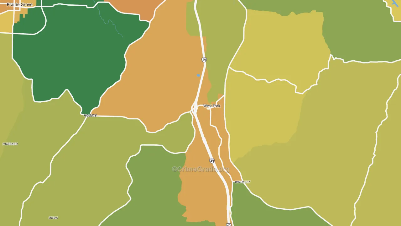 West Fork, AR Map of Vehicle Theft Rates