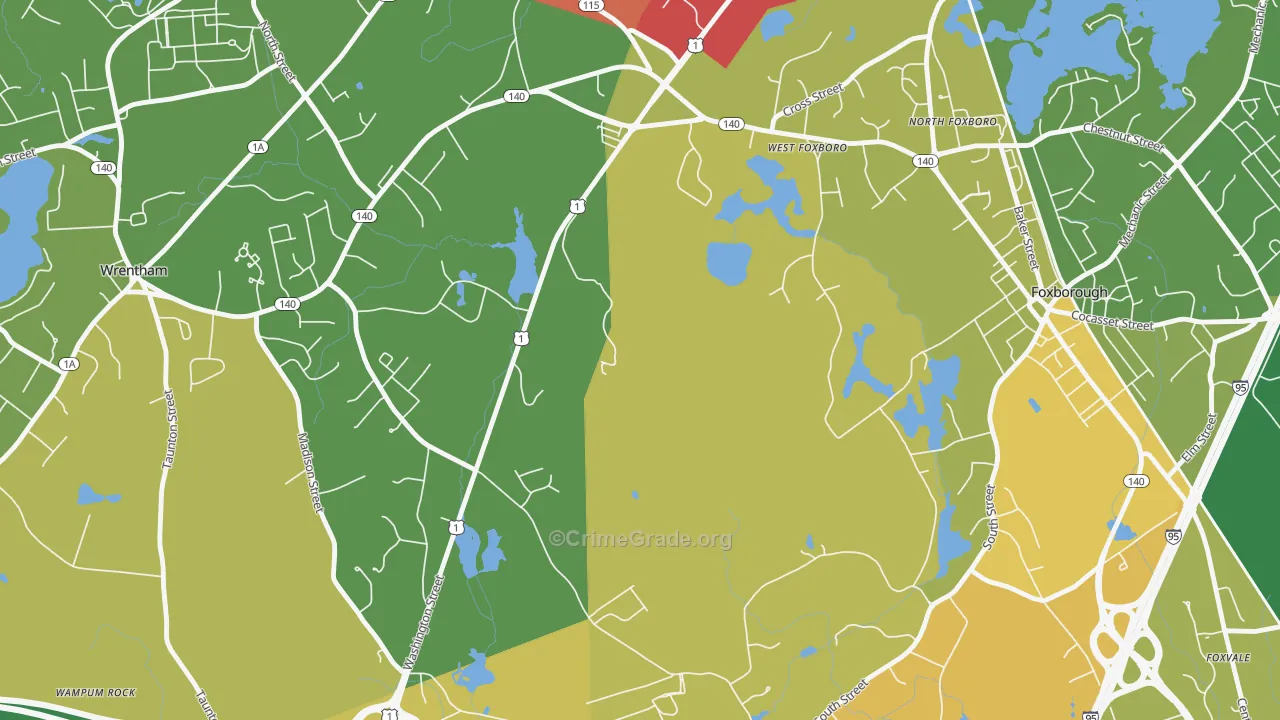 West Foxboro, MA Map of Vehicle Theft Rates