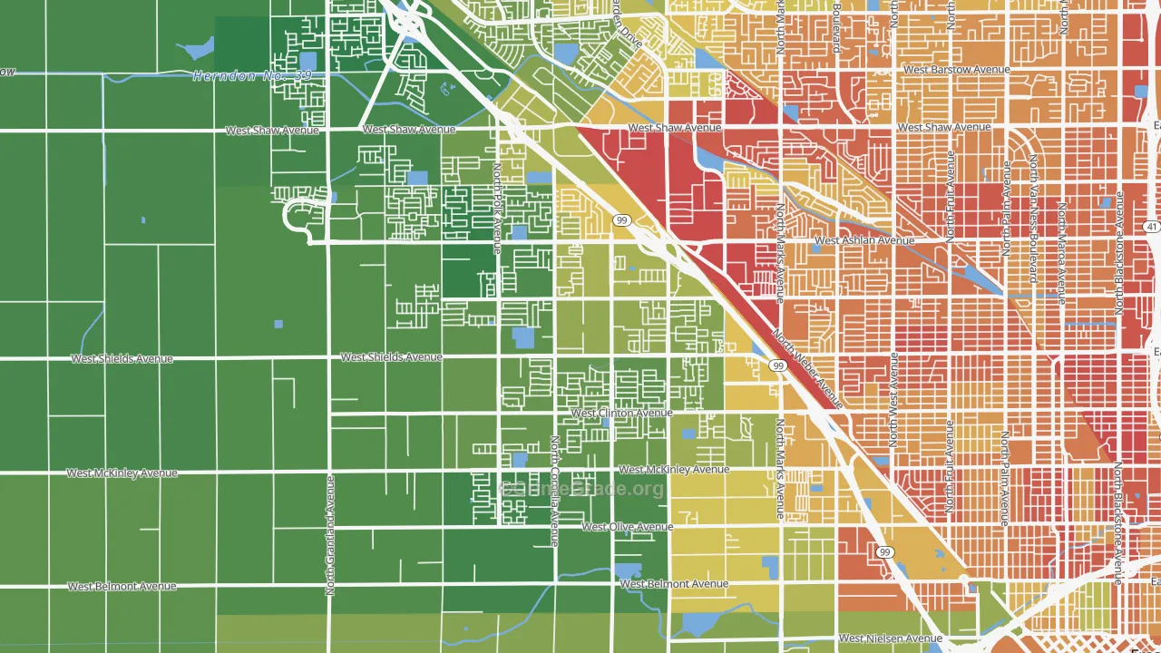 West, Fresno, CA Map of Vehicle Theft Rates