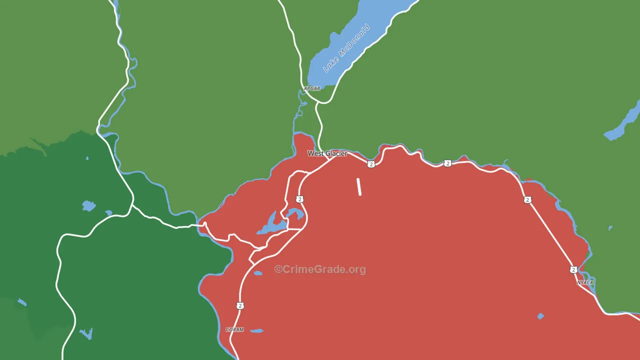 West Glacier, MT Map of Vehicle Theft Rates