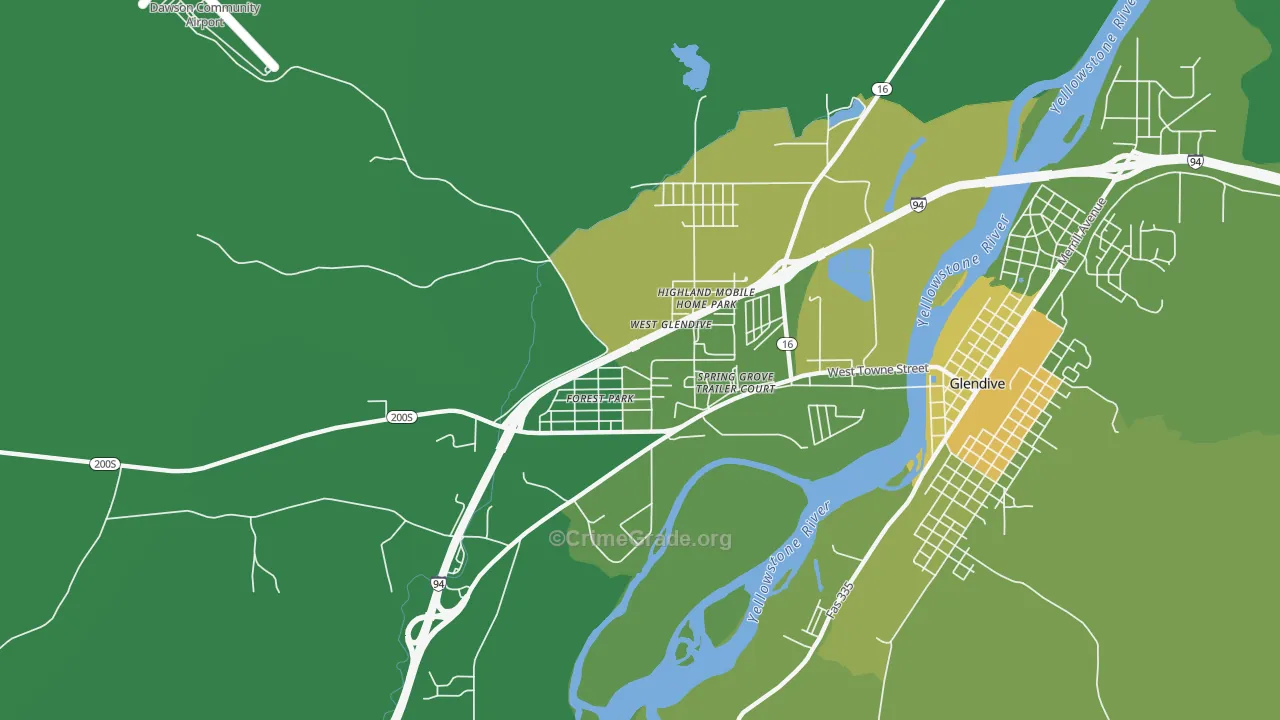 West Glendive, MT Map of Vehicle Theft Rates