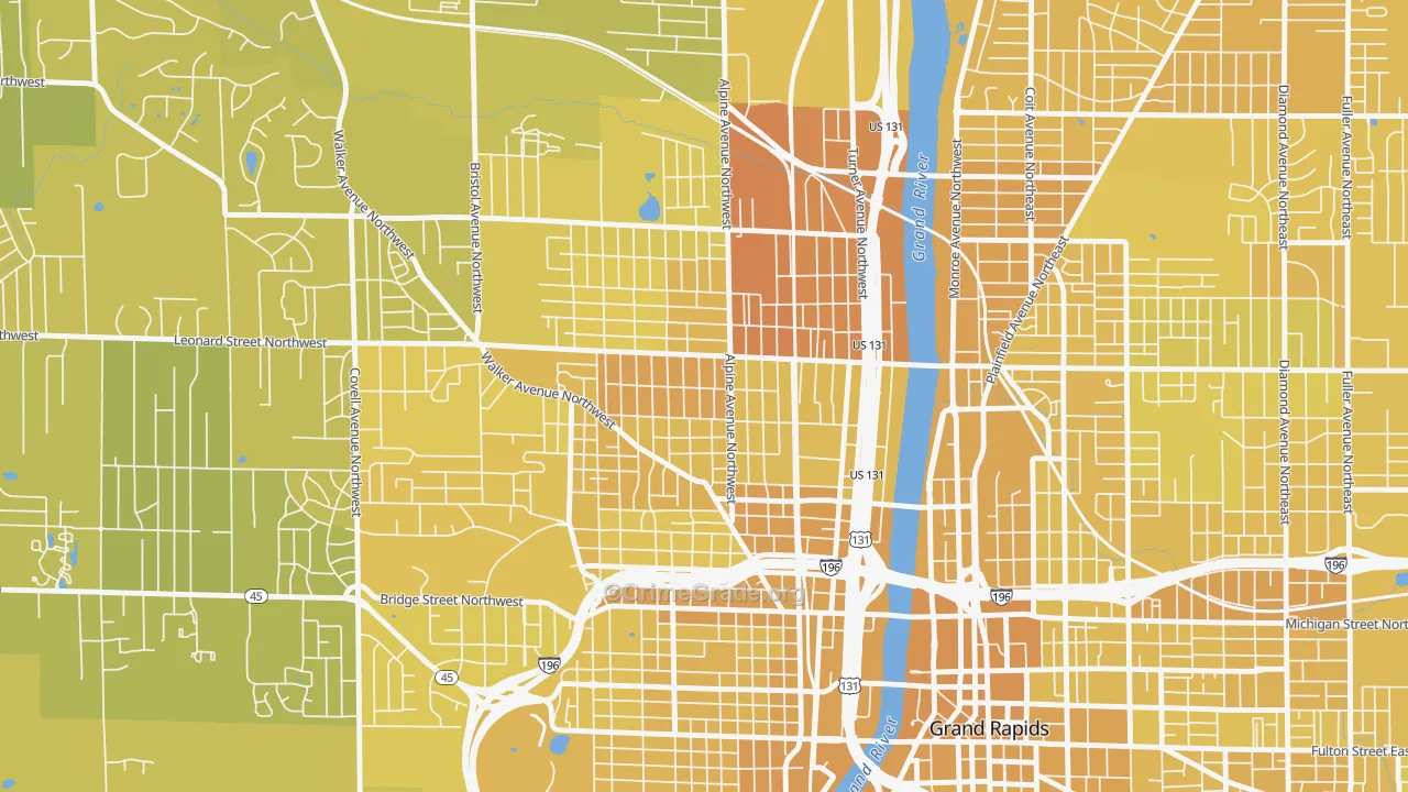 West Grand, Grand Rapids, MI Map of Vehicle Theft Rates
