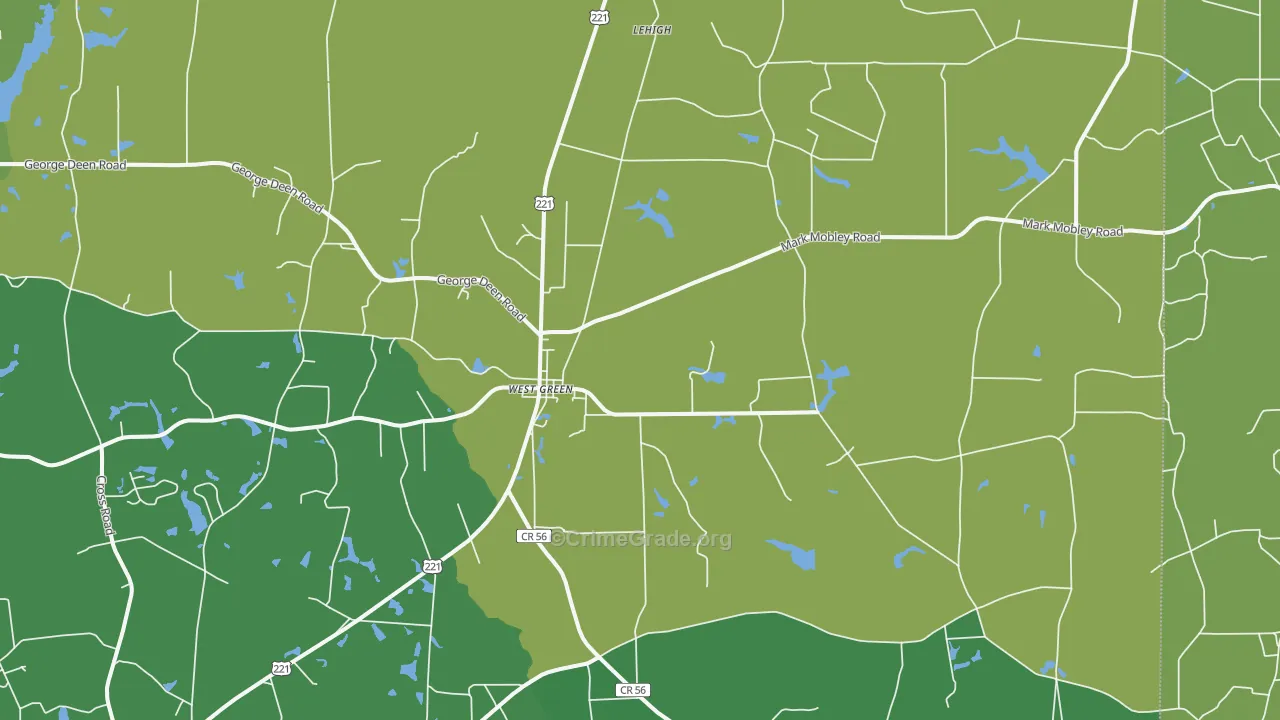 West Green, GA Map of Vehicle Theft Rates