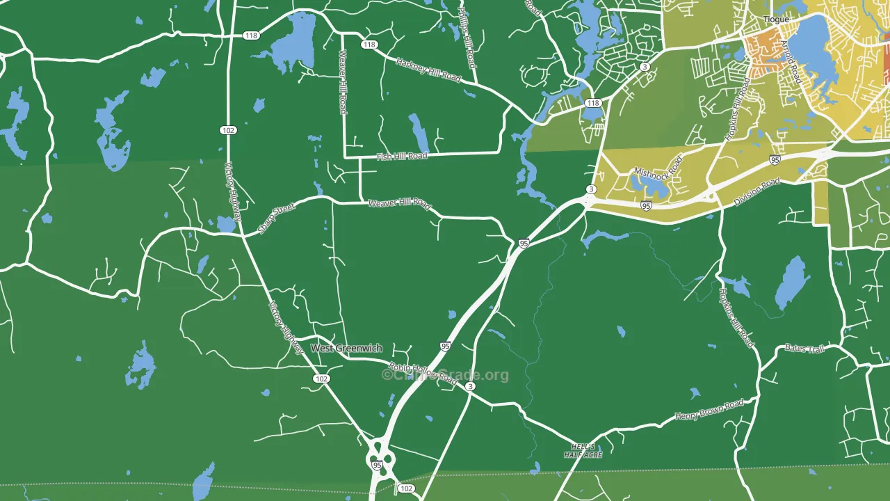 West Greenwich, RI Map of Vehicle Theft Rates