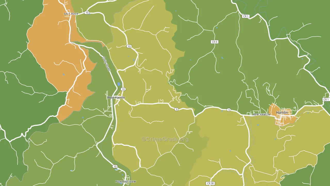 West Hamlin, WV Map of Vehicle Theft Rates