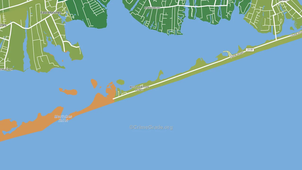 West Hampton Dunes, NY Map of Vehicle Theft Rates