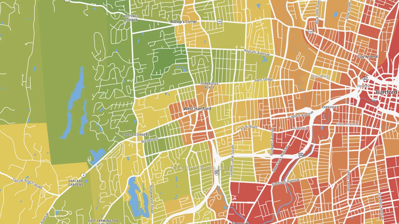 West Hartford, CT Map of Vehicle Theft Rates