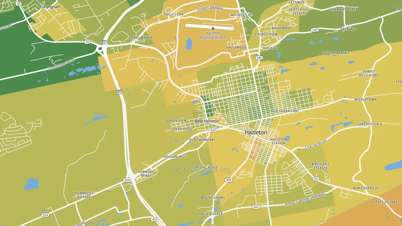West Hazleton, PA Map of Vehicle Theft Rates