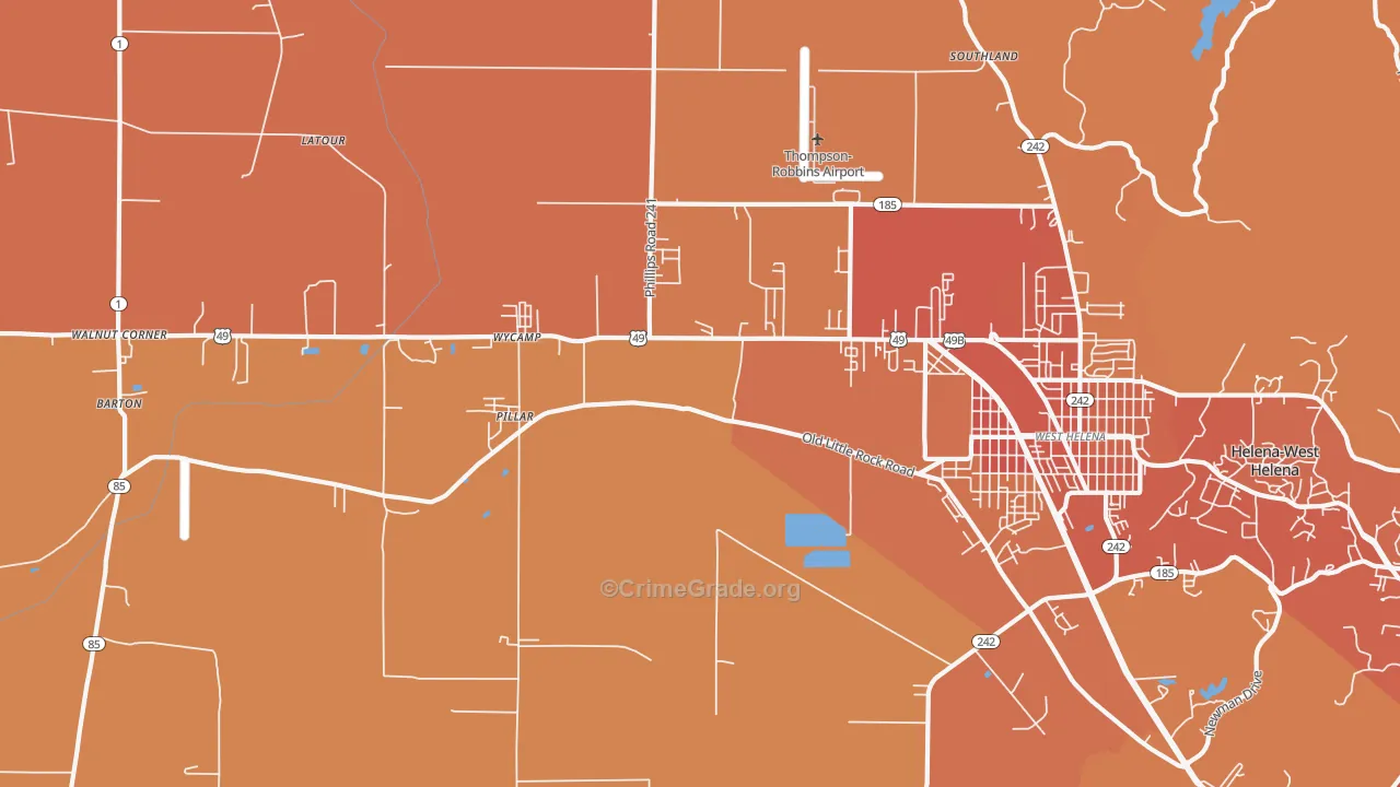 West Helena, AR Map of Vehicle Theft Rates