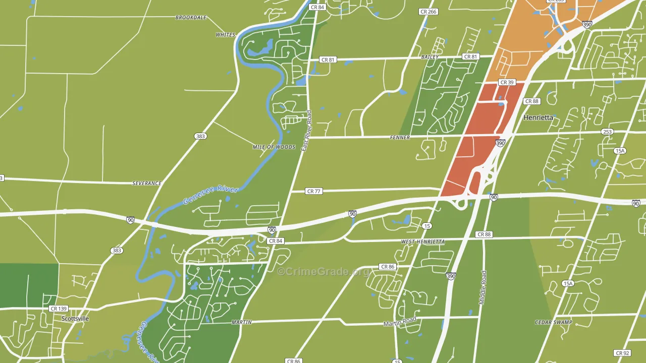 West Henrietta, NY Map of Vehicle Theft Rates