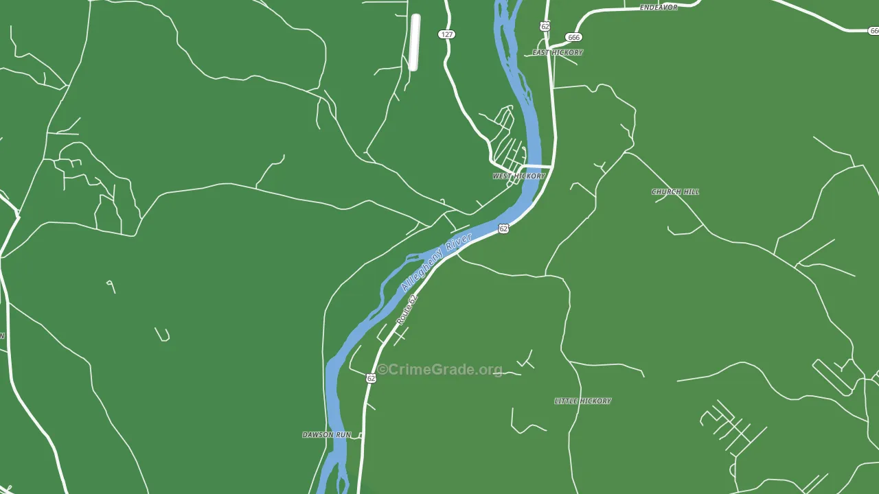 West Hickory, PA Map of Vehicle Theft Rates