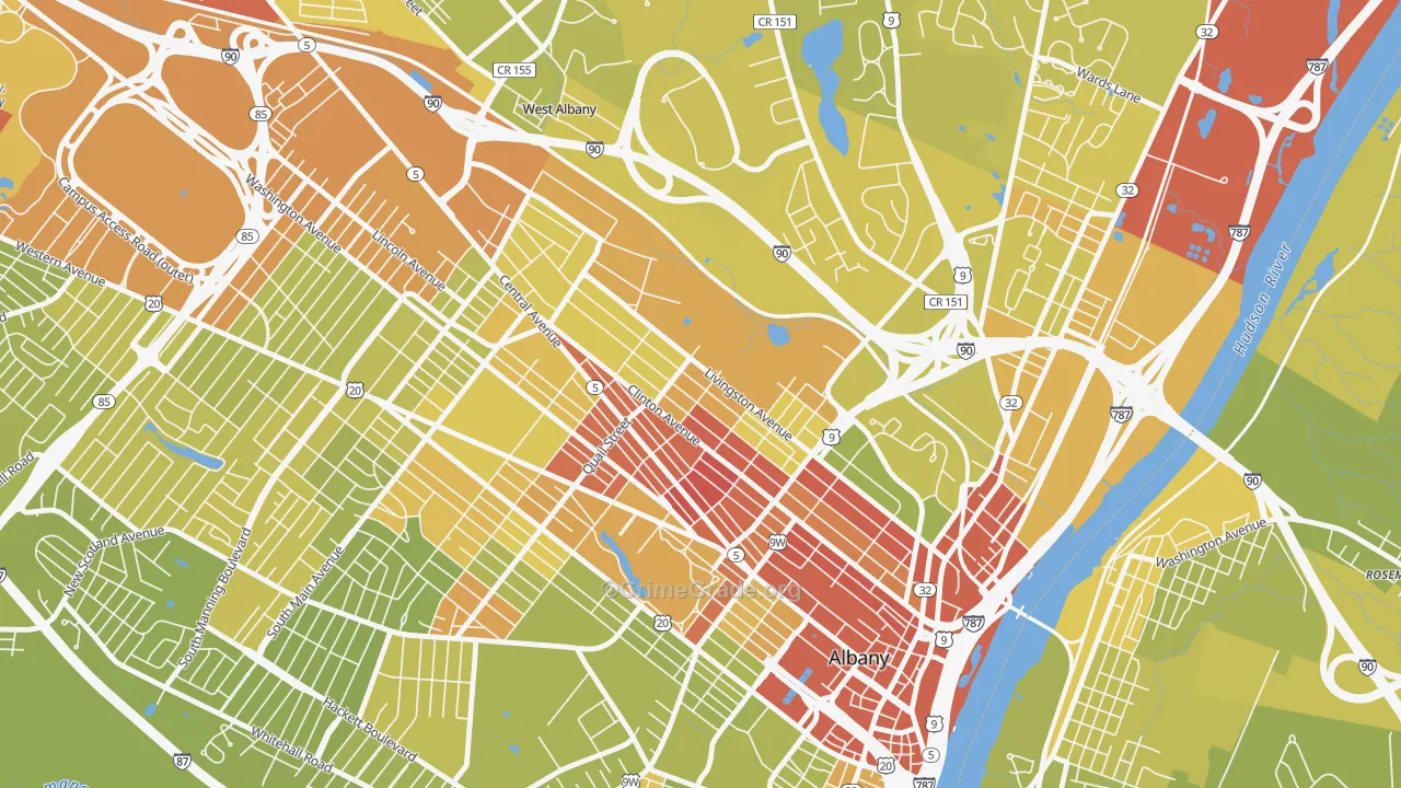 West Hill, Albany, NY Map of Vehicle Theft Rates