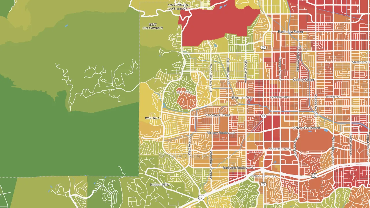 West Hills, CA Map of Vehicle Theft Rates