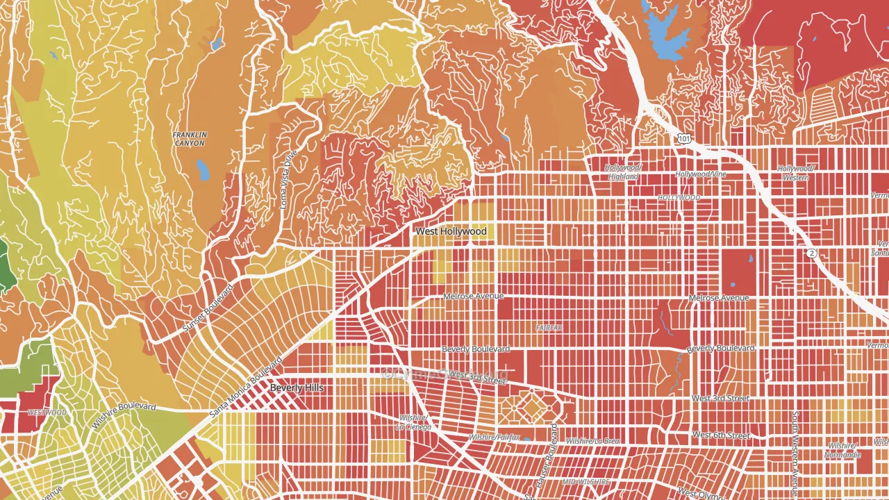 West Hollywood, CA Map of Vehicle Theft Rates