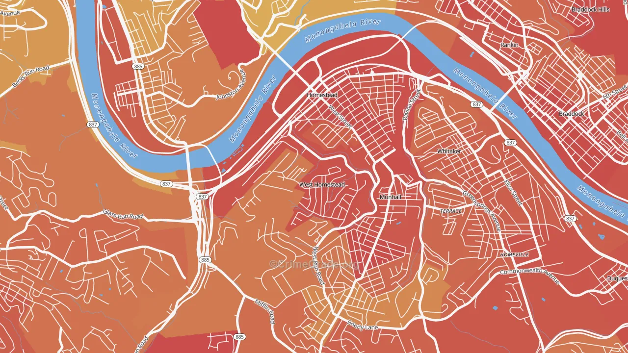 West Homestead, PA Map of Vehicle Theft Rates