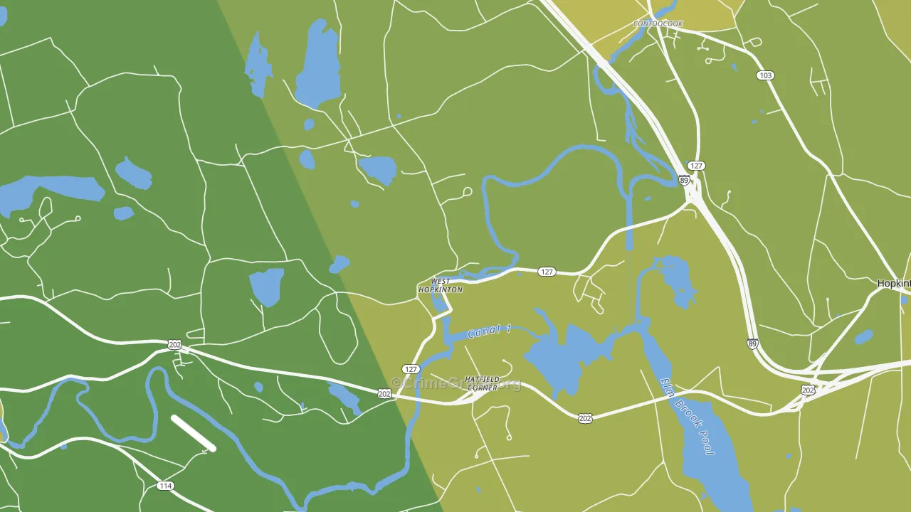 West Hopkinton, NH Map of Vehicle Theft Rates