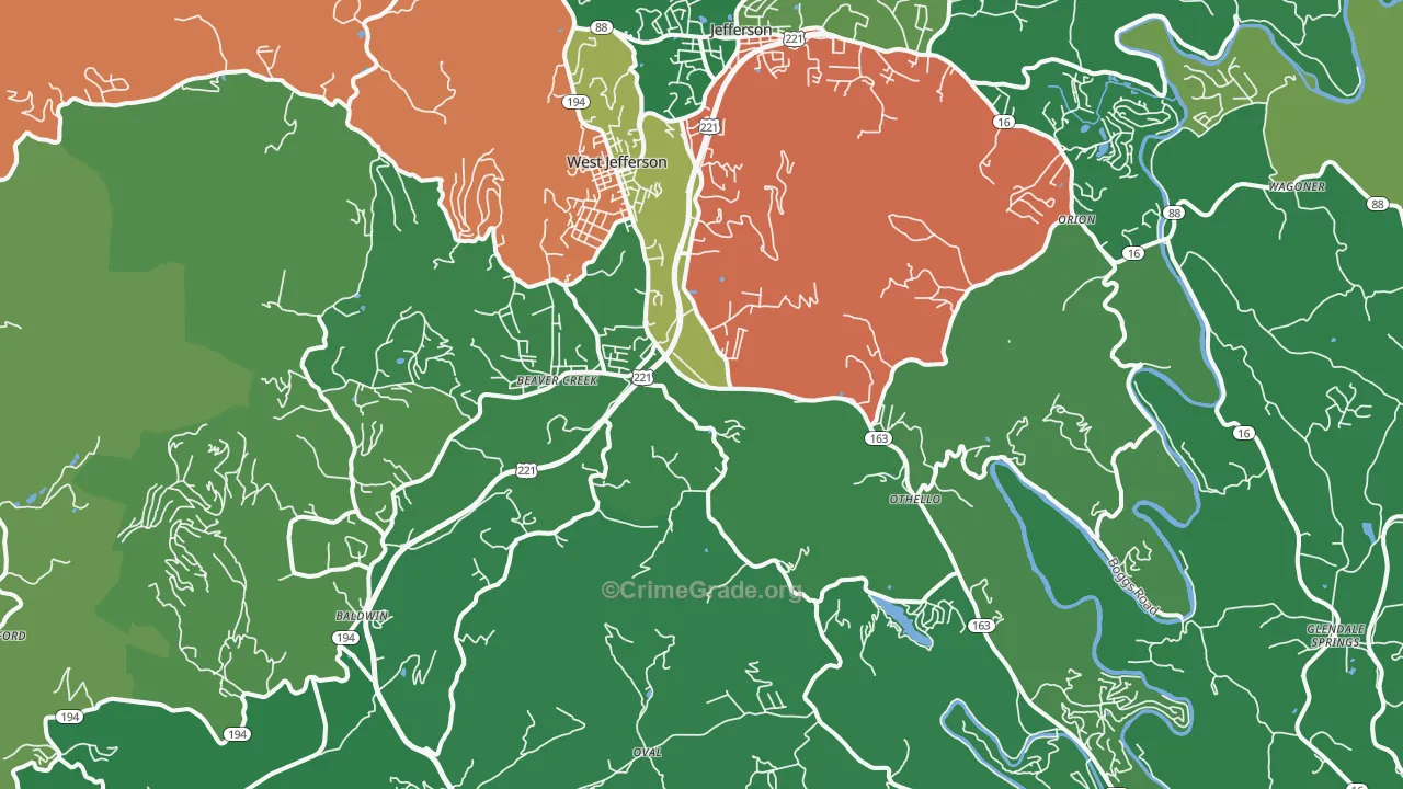 West Jefferson, NC Map of Vehicle Theft Rates