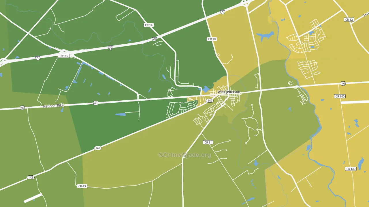 West Jefferson, OH Map of Vehicle Theft Rates