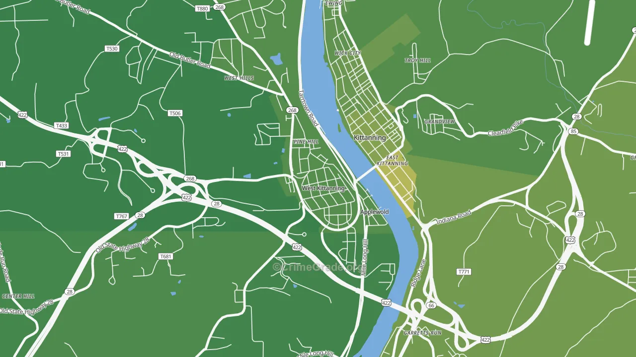West Kittanning, PA Map of Vehicle Theft Rates