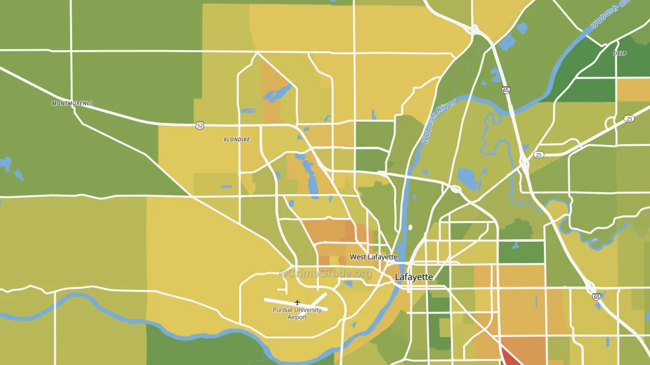 West Lafayette, IN Map of Vehicle Theft Rates