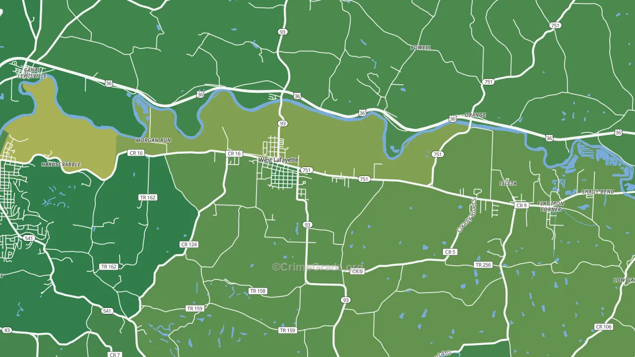 West Lafayette, OH Map of Vehicle Theft Rates