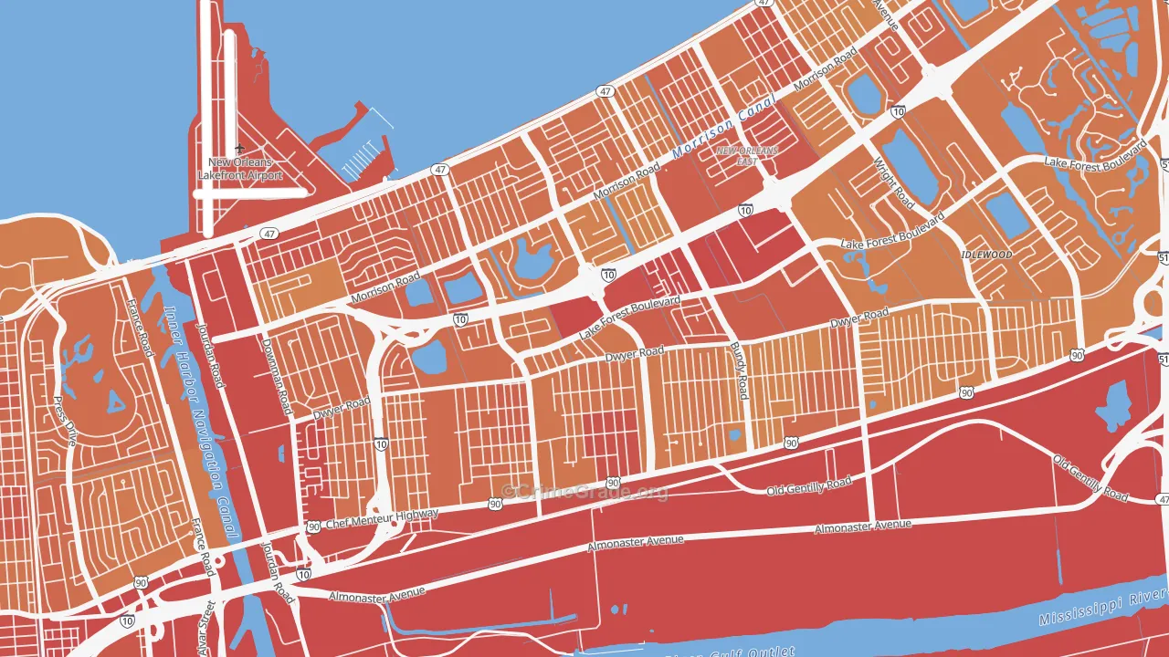 West Lake Forest, New Orleans, LA Map of Vehicle Theft Rates
