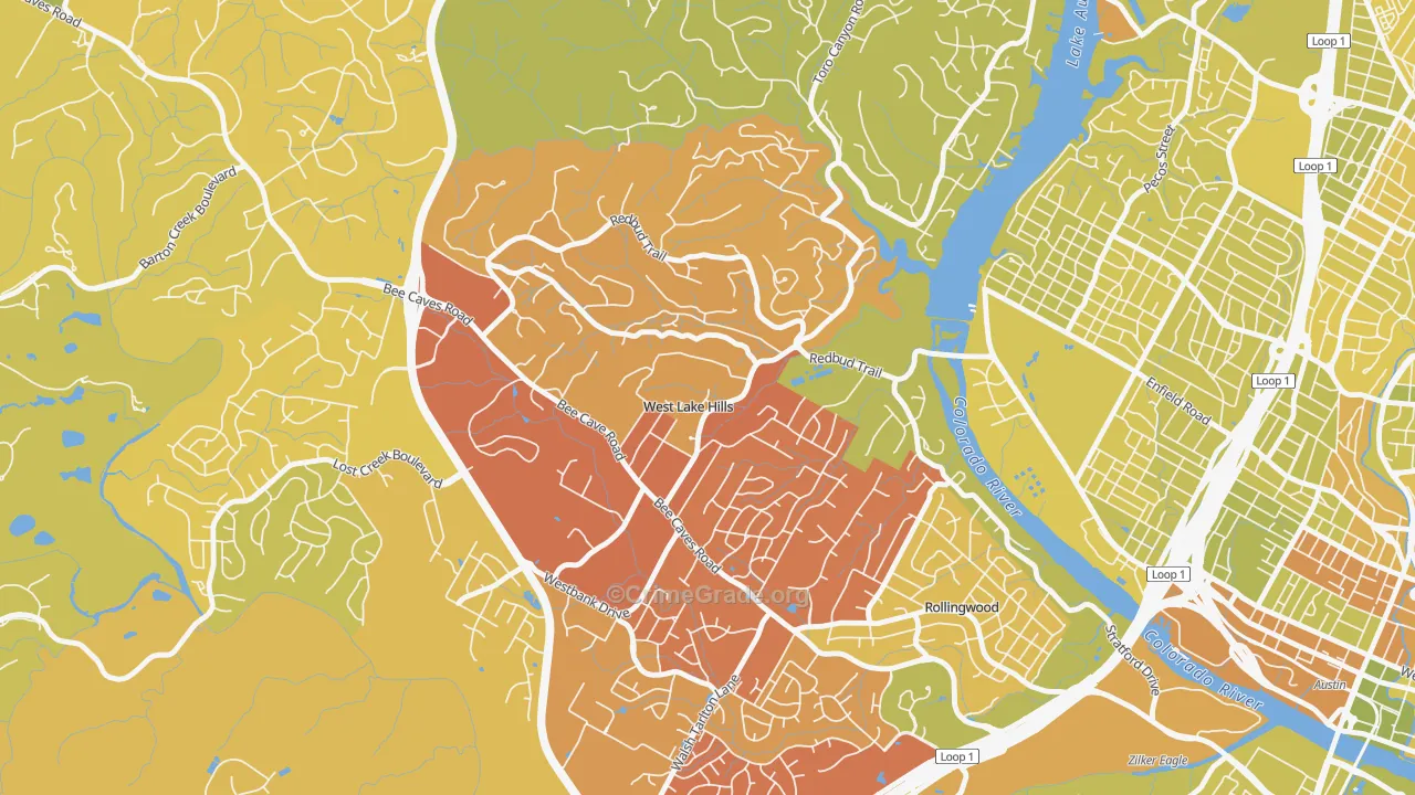 West Lake Hills, TX Map of Vehicle Theft Rates