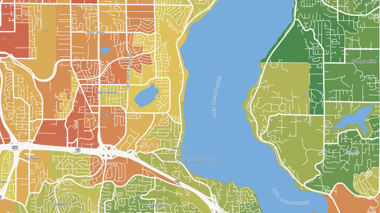 West Lake Sammamish, Bellevue, WA Map of Vehicle Theft Rates