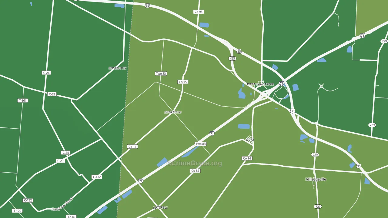 West Lancaster, OH Map of Vehicle Theft Rates