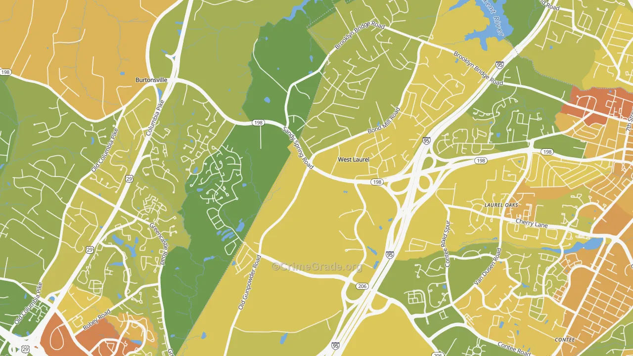 West Laurel, Laurel, MD Map of Vehicle Theft Rates