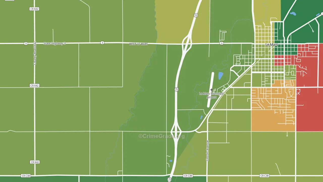 West Le Mars, IA Map of Vehicle Theft Rates