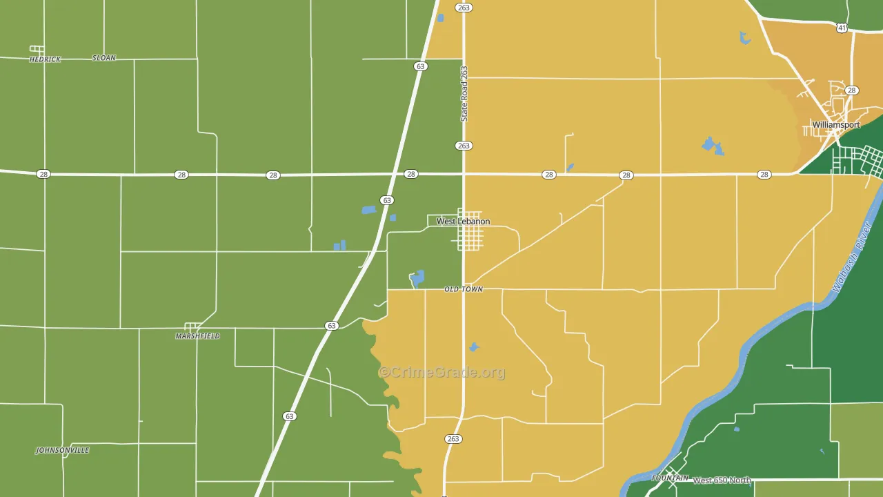 West Lebanon, IN Map of Vehicle Theft Rates