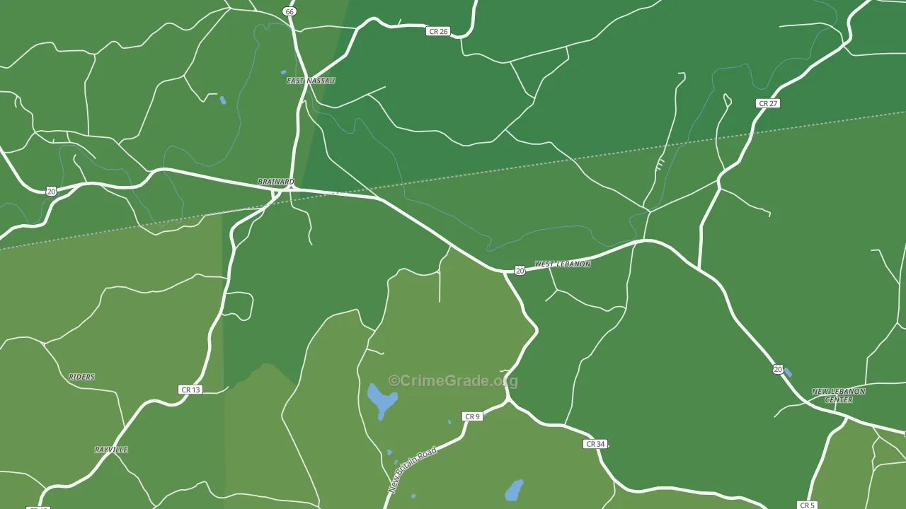 West Lebanon, NY Map of Vehicle Theft Rates