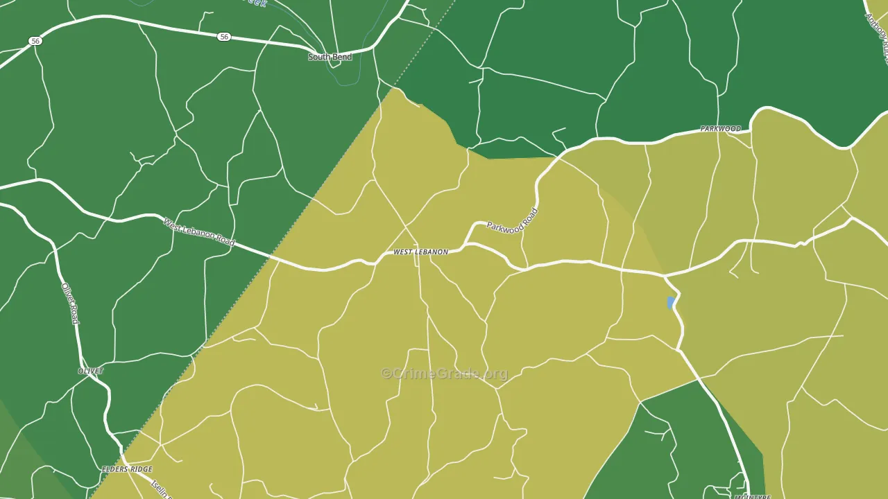 West Lebanon, PA Map of Vehicle Theft Rates