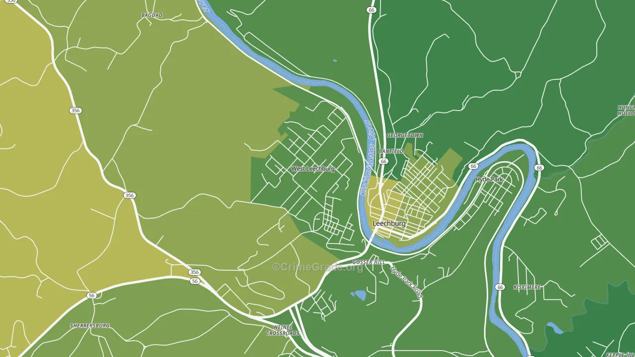 West Leechburg, PA Map of Vehicle Theft Rates