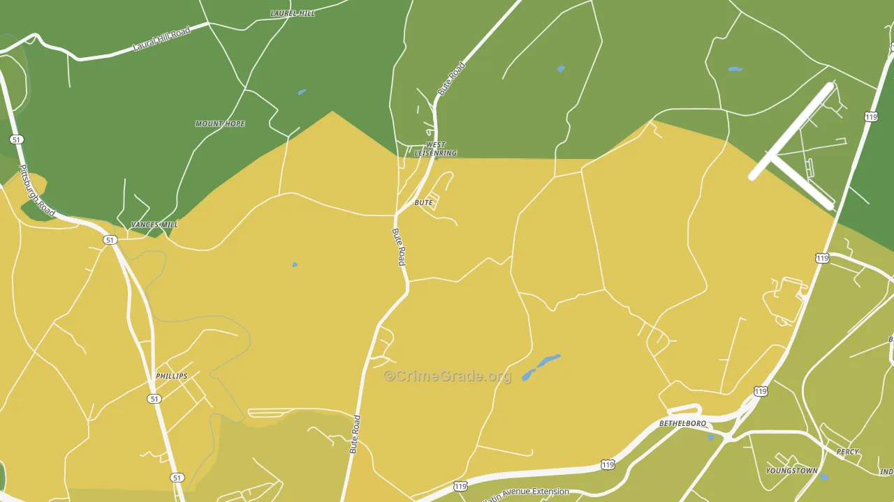 West Leisenring, PA Map of Vehicle Theft Rates