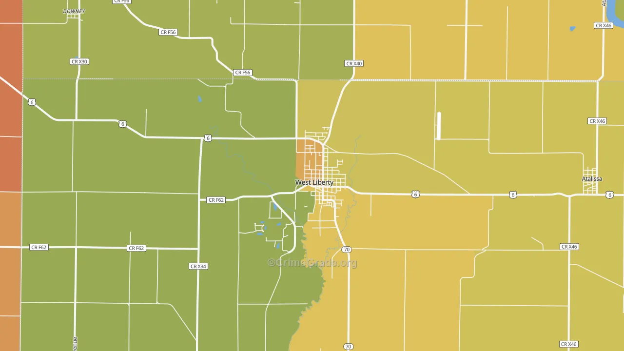 West Liberty, IA Map of Vehicle Theft Rates